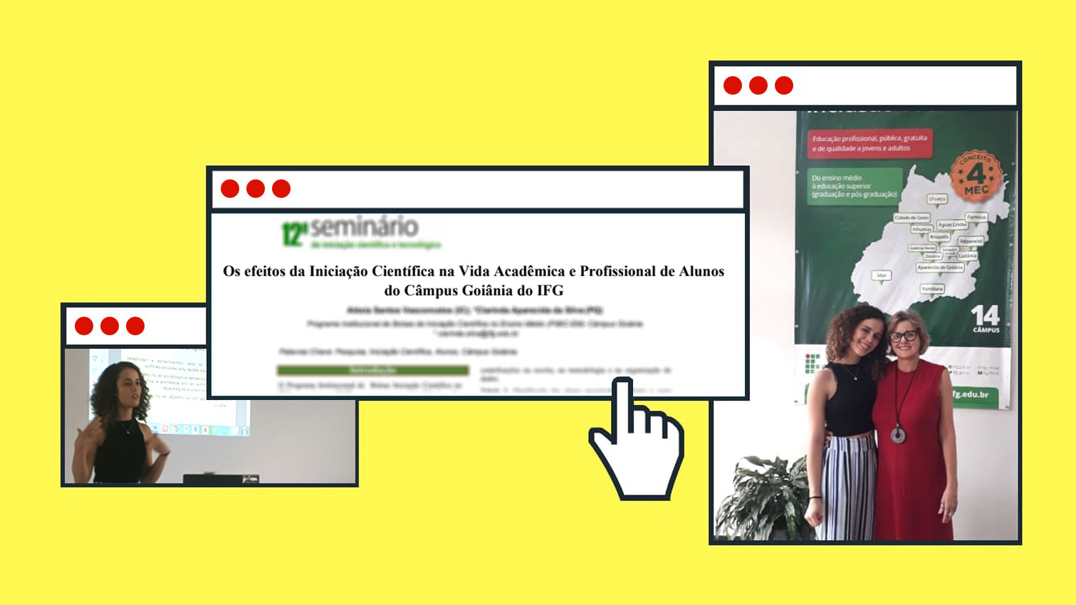 Professora orientadora, Clarinda Aparecida da Silva, e a aluna do 4º ano do técnico integrado em Edificações, Aléxia Santos Vasconcelos, desenvolveram pesquisa que avalia as contribuições do Programa de Iniciação Científica na visão dos alunos do Câmpus Goiânia do IFG ( fotos: acervo pessoal).