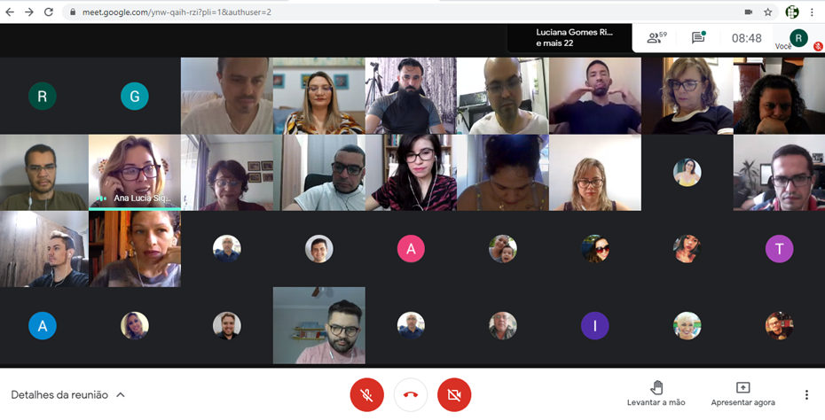 Imagem de print de tela de momento da reunião, realizada pela plataforma Google Meet