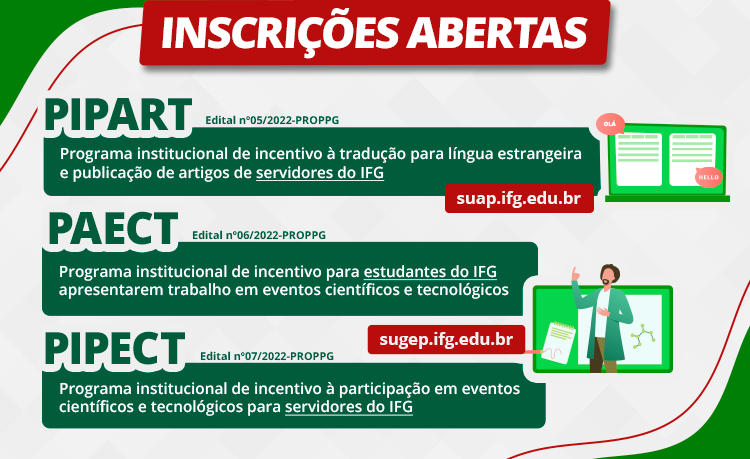 Estão abertas as inscrições para obtenção de auxílio para participação em eventos científicos e tradução de artigos Estão abertas as inscrições para obtenção de auxílio para participação em eventos científicos e tradução de artigos
