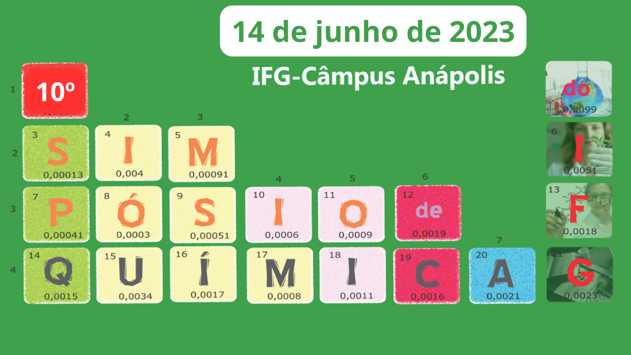 O X Simpósio de Química será realizado no IFG Anápolis no dia 14 de junho de 2023 O X Simpósio de Química será realizado no IFG Anápolis no dia 14 de junho de 2023