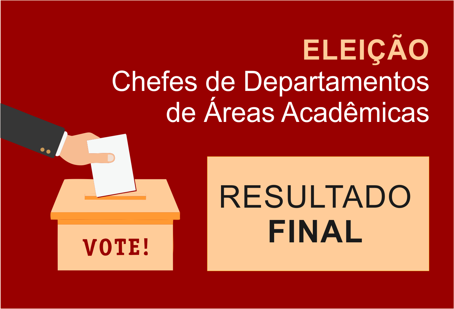 resultado final da eleição para chefes dos departamentos 2, 3 e 4 do Câmpus Goiânia.