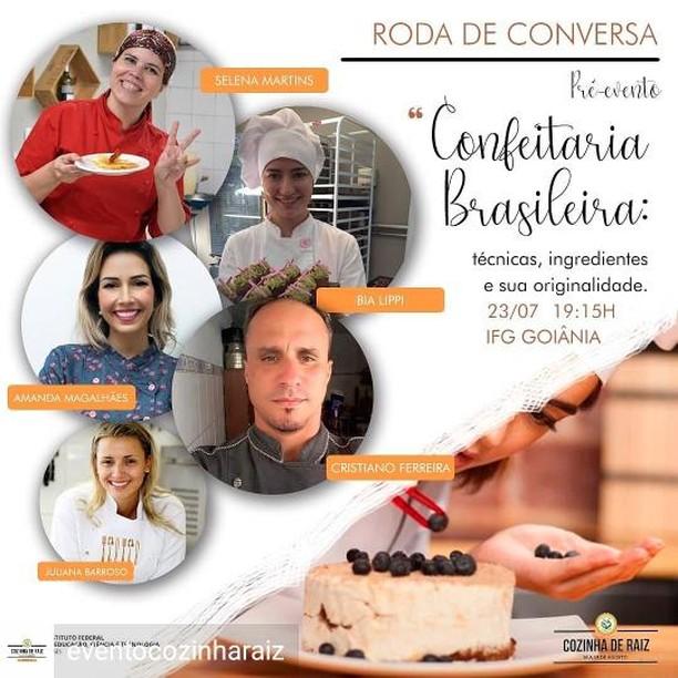 Cartaz sobre o evento Roda de Conversa: Confeitaria Brasileira, no IFG - Câmpus Goiânia.