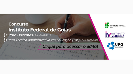 Inscrições e informações devem ser consultadas no site do Instituto Verbena, da UFG, que realiza os concursos para o IFG Inscrições e informações devem ser consultadas no site do Instituto Verbena, da UFG, que realiza os concursos para o IFG